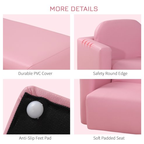 HOMCOM Kids Armchair Toddler Sofa Children's Chair, 2 in 1 Kids Table Chair Set with Wooden Frame, for 3 Years Old Girls Pink