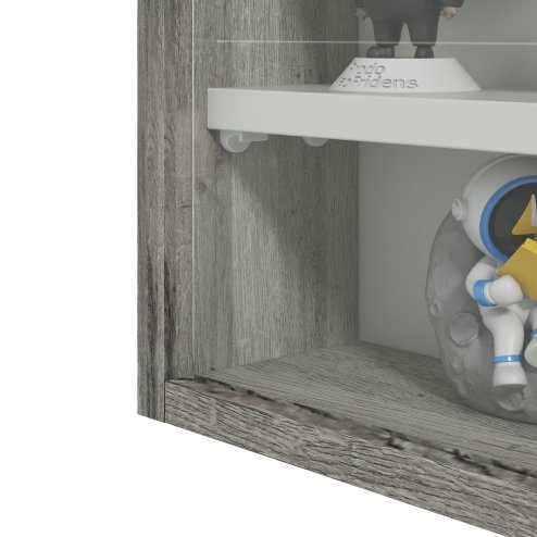 HOMCOM 5-Tier Wall Mounted Display Cabinet, Display Case with 4 Adjustable Shelves, Glass Doors for Home Office Ornaments 60x80cm, Grey Wood Grain