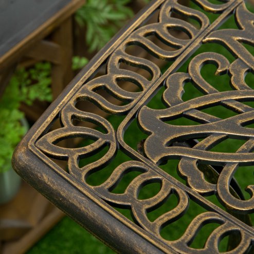 Outsunny Outdoor Garden Table with 38mm Dia. Umbrella Hole, Cast Aluminium Patio End Table with Anti-slip Foot Pads for Garden, Patio, Balcony, 54 x 54cm, Bronze Tone