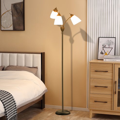 HOMCOM Arc Tree Floor Lamp with 3 Adjustable Rotating Lights, for Bedroom Living Room, Industrial Standing Lamp with Steel Frame, 155cm, Black