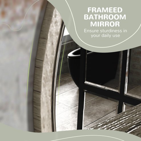 kleankin 45cm Wall Mounted Bathroom Mirror, Round Mirror with Shelf, Framed Makeup Mirror for Home Decoration