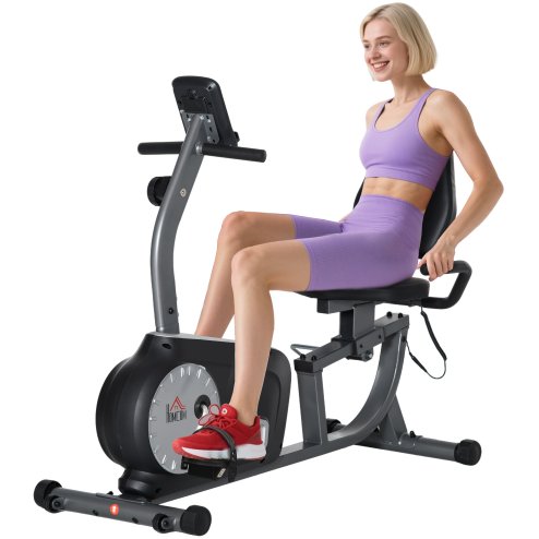 HOMCOM Exercise Bike with LCD Display, Stationary Bike with Quiet 8-Level Magnetic Resistance, Adjustable Seat and Backrest, Indoor Cycling Exercise Equipment for Home Gym Fitness Workout Training