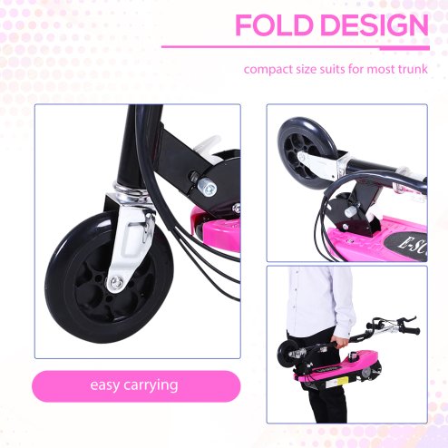 HOMCOM Outdoor Ride On Powered Scooter 120W Motor Bike 2 x 12V Battery - Pink