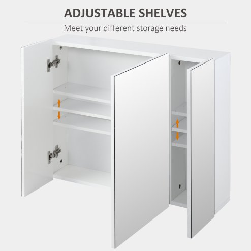 kleankin Bathroom Medicine Cabinet with Mirror, Wall Mounted Bathroom Mirror Cabinet with 3 Doors, Adjustable Shelves, White