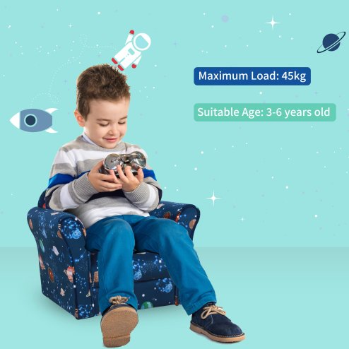 HOMCOM Children's Armchairs Toddler Chair Kids Mini Sofa Planet-themed w/ Non-slip Feet, for Bedroom, Blue
