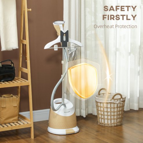 HOMCOM Clothes Steamer, Upright Garment Steamer Wrinkle Remover with Large 1.8L Water Tank, Adjustable Height, for Home Clothing, Curtains, Wedding Dresses, Silk, Sofa, Gold Tone