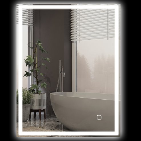 HOMCOM Bathroom Mirror with LED Lights, Illuminated Makeup Mirror with 3 Colours, Defogging Film and Memory Function, Hardwired, Horizontal or Vertical, 90 x 70cm