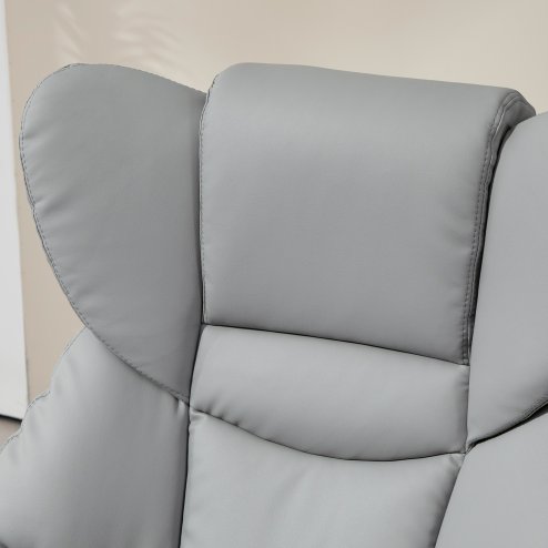 HOMCOM Faux Leather Recliner Chair and Footstool, Swivel Upholstered Armchair and Footstool with Adjustable Backrest, Solid Wood Base for Living Room, Light Grey