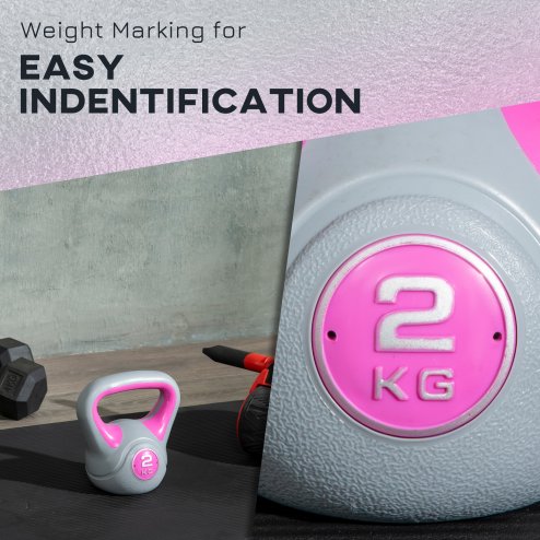 SPORTNOW Kettlebell, 2kg Kettle Bells with Handle for Home Gym Weight Lifting and Strength Training, Pink and Grey