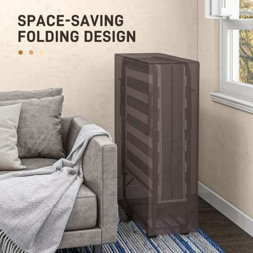 HOMCOM Folding Bed with Mattress, Foldable Guest Bed on Wheels, Portable Single Bed with 10cm Mattress, Side Pockets, Cover, 190 x 80cm, Dark Grey