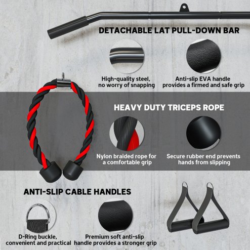 SPORTNOW Weight Pulley System, Cable Pulley System for Home Gym, Cable Machine LAT Pull Down Attachment for Biceps Curl, Tricep, Arm Workouts
