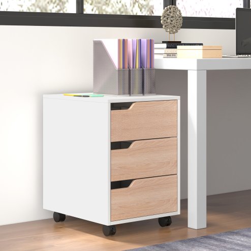 HOMCOM 3 Drawer Mobile File Cabinet, Vertical Filing Cabinet with Wheels for Home Office