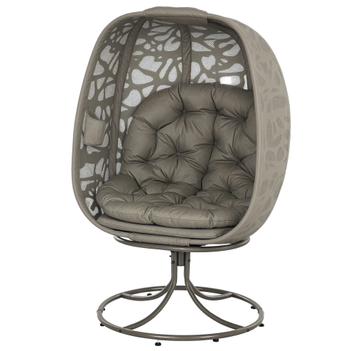 Outsunny Swivel Egg Chair with Cushions, Foldable Basket Seat and Metal Frame, Indoor Outdoor Lounge Chair for Balcony, Poolside, Patio and Living Room, Sand Brown