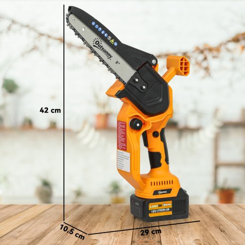 Outsunny 8 Inch Electric Chainsaw, Cordless Mini Chain Saw with Brushless Motor, 2 x 4000mAh Batteries and Safety Lock, Handheld Portable Wood Pruning Saw for Trimming Cutting, Orange