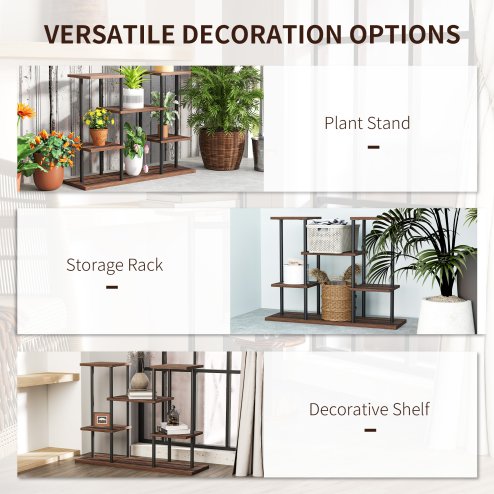 Outsunny 4 Tiered Plant Stand, Metal Planter Shelf Display Rack for Multiple Plants, Flower Pot Holder for Living Room, Patio, Balcony, Garden, Carbonised Finish
