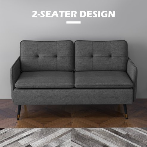 HOMCOM Modern Two Seater Sofa, Button Tufted Loveseat with Cushions and Steel Legs for Living Room, Guest Room