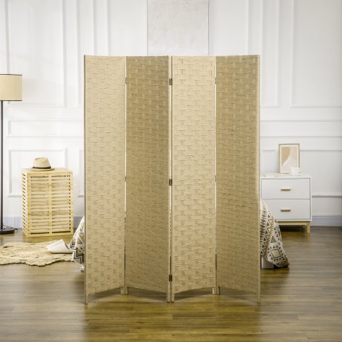 HOMCOM 4-Panel Room Dividers, Wave Fibre Freestanding Folding Privacy Screen Panels, Partition Wall Divider for Indoor Bedroom Office, 170?cm, Brown
