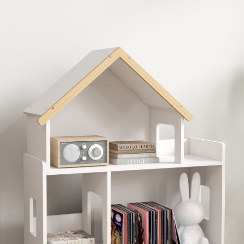 ZONEKIZ Toy Storage Shelf, 3 Tier Children Bookcase, Kids Bookshelf with Six Cubes, for Playroom, Nursery, Bedroom, Kids Room - White