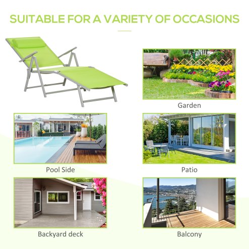 Outsunny Steel Fabric Sun Lounger Outdoor Folding Chaise Lounge Chair Recliner with Portable Design & 7 Adjustable Backrest Positions