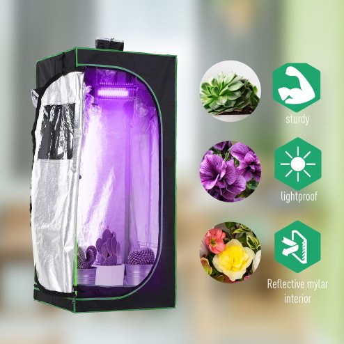 Outsunny Grow Tent Reflective Mylar Hydroponic with Adjustable Vents and Floor Tray for Indoor Plant Growing, 60 x 60 x 140 cm (24.5