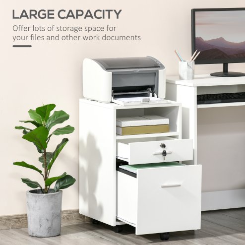 Vinsetto Mobile File Cabinet Lockable Storage Unit Cupboard for A4 Letter Home Filing Furniture for Office, Bedroom and Living Room, 39x40x65cm, White