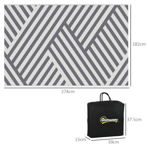 Outsunny Reversible Outdoor Rug with Carry Bag, Waterproof Plastic Straw Mat for Garden, Deck, RV, Picnic, Beach, Camping, 182 x 274cm, Grey and Cream
