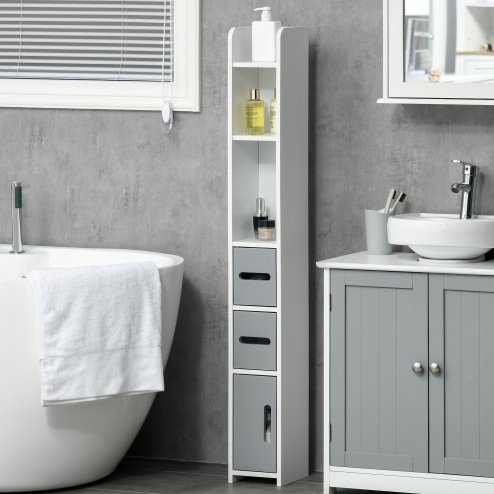 kleankin Modern Bathroom Storage Cabinet, Freestanding Tall Bathroom Cabinet with Open Shelves and 3 Cupboards with Door, for Bedroom Hallway