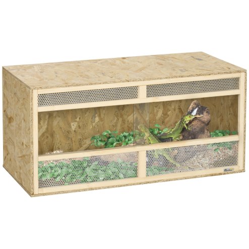 PawHut Reptile Terrarium Vivarium Habitat w/ Transparent Sliding Doors, Breathable Mesh, for Lizards, Horned Frogs, Snakes and Chameleons, 100 x 47 x 47cm