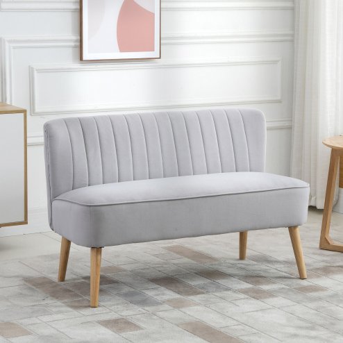HOMCOM Modern Velvet Double Seat Sofa w/ Wood Frame Foam Padding High Back Soft Comfortable Compact Couch Home Office Stylish Plush Touch Grey