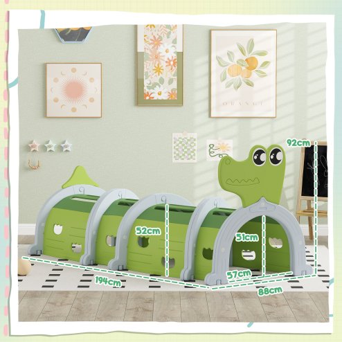 AIYAPLAY Kids Play Tunnel, Toddler Tunnel for Ages 3-6 Crawl and Climb, Play Tunnel for Kids with Crocodile Design, Kids Indoor Outdoor Playground, Green