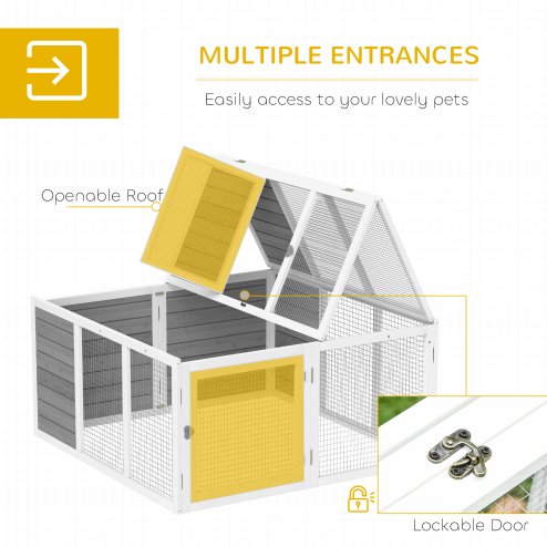 PawHut 48 Inch Rabbit Hutch Rabbit Run Small Animal Guinea Pig House Bunny Cage Hideaway Outdoor with Openable Roof Grey