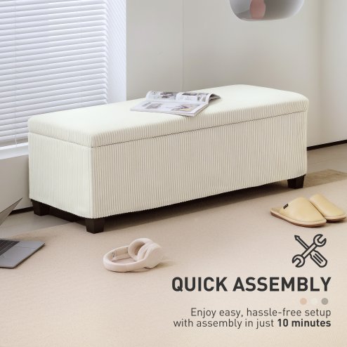 HOMCOM Storage Ottoman Bench, Corduroy Footstool with Removable Lid and Legs, 112cm Storage Chest Box for Living Room, Bedroom, Hallway