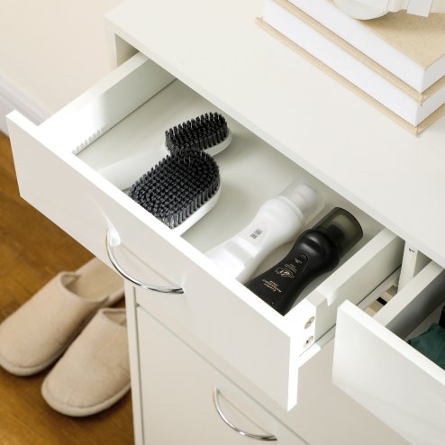 HOMCOM Narrow Shoe Cabinet, Slim Shoe Storage Cabinet with 2 Flip Drawers, 2 Slide Out Drawers and Adjustable Shelves for 12 Pairs of Shoes for Entryway Hallway