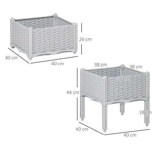 Outsunny Set of 2 26L Garden Raised Bed Elevated Patio Flower Plant Planter Box PP Vegetables Planting Container, Grey