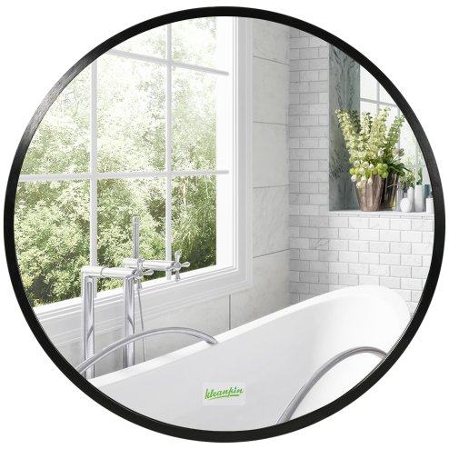 kleankin Large Modern Round Mirror, Wall-mounted Bathroom Mirror, Vintage Art Makeup Mirror for Entryways, Black, 40x40 cm
