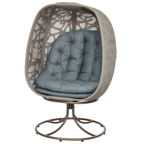 Outsunny Swivel Egg Chair with Cushions, Foldable Basket Seat and Metal Frame, Indoor Outdoor Lounge Chair for Balcony, Patio and Living Room, Grey