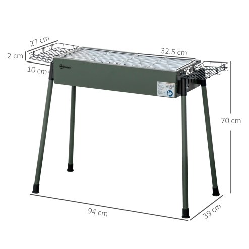 Outsunny Portable Charcoal Barbecue BBQ Grill with Seasoning Baskets and Hooks, Compact Stainless Steel Cooker for Camping Picnic Hiking Garden Party Festival