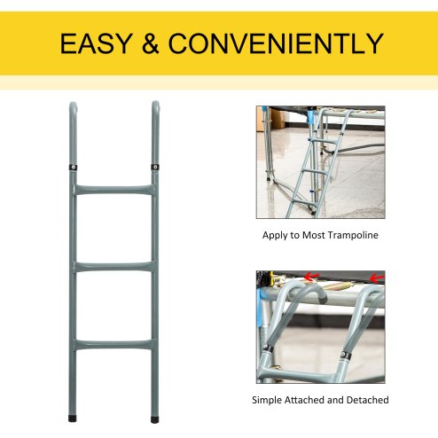 Outsunny Metal Trampoline Ladder 3 Step Outdoor Stepper for 12ft or 14ft Trampoline