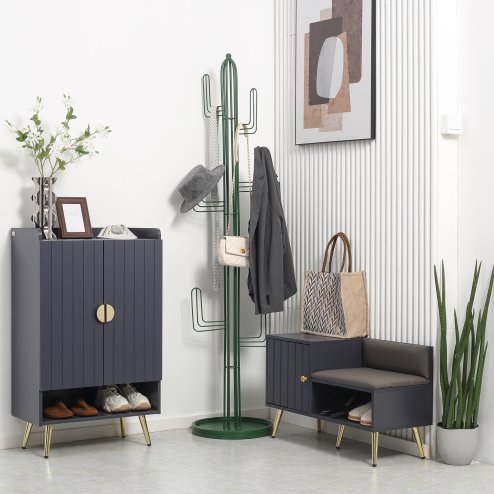 HOMCOM Shoe Bench with Storage, Shoe Cabinet with Seating Cushion, Open Compartment and Table Top for Entryway, Hallway