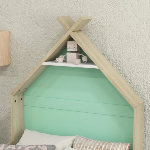AIYAPLAY Toddler Bed Frame, Kids Bedroom Furniture, Treehouse Style Single Bed Frame with Safety Guardrails, 144L x 74W x 110Hcm, for Ages 3-8 Years, Green