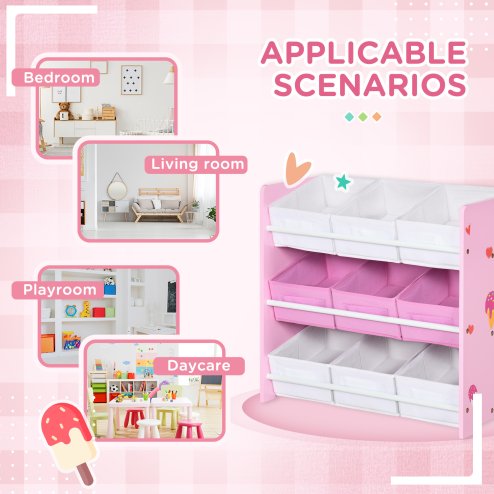 ZONEKIZ Kids Storage Unit Toy Box Organiser Bookshelf w/ Nine Removable Baskets, for Bedroom, Nursery, Playroom - Pink