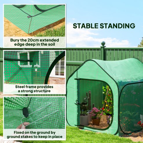 Outsunny Mini Pop Up Greenhouse with Reinforced PE Cover, Foldable Small Greenhouse with Zipper Door for Indoor Outdoor, 150 x 148 x 148 cm, Green