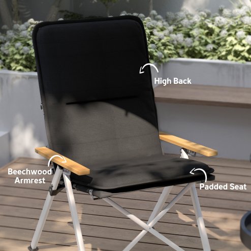 Outsunny Portable Camping Chair for Adults, High Back Folding Chair with Padded Seat and Carry Bag, Outdoor Recliner for Hiking, Fishing, Beach and Picnic, Black