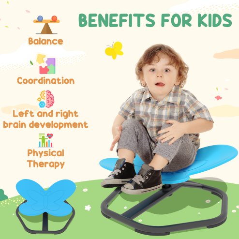 AIYAPLAY Sensory Spinning Chair for Kids, Butterfly-Shaped Swivel Chair for Balance and Coordination Training, Multi-Position Spinning Seat with Non-Slip Base, Blue