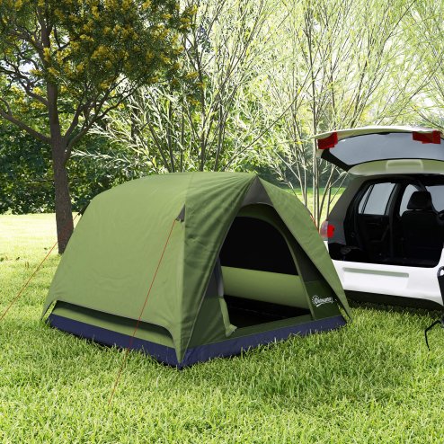 Outsunny 3-4 Person Camping Tent, Easy Set Up Waterproof Dome Tent with Sewn-in Groundsheet, Mesh Windows, Pocket and Hook for Camping, Hiking, Backpacking, Olive Green and Grey