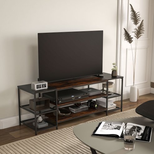 HOMCOM TV Unit Cabinet for TVs up to 60 Inches, Industrial TV Stand with Storage Shelves for Living Room
