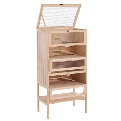PawHut Wooden Large Hamster Cage, Gerbil Cage 4 Layers with Tall Bottom & Storage Shelf