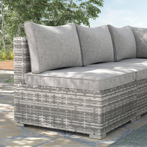 Outsunny Armless Rattan Garden Chair, Outdoor Rattan Chair with Cushions, PE Wicker Garden Furniture with Steel Frame, Adjustable Footpads for Garden, Terrace, Light Grey