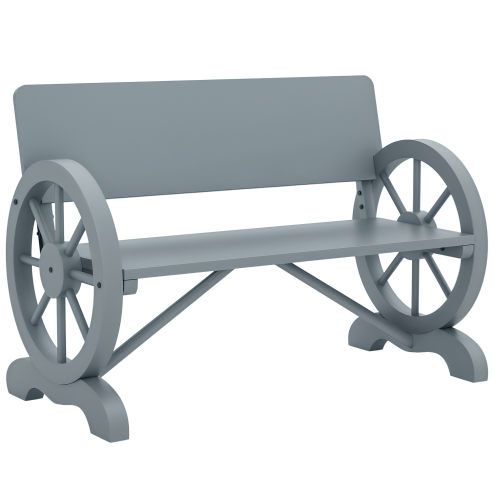 Outsunny Wooden Garden Bench, 2 Seater Outdoor Bench Outdoor with Wagon Wheel Armrests and High Back, Grey