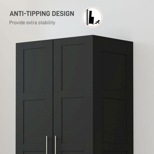 HOMCOM 2 Door Wardrobe for Bedroom, Double Wardrobe with Shelves and Hanging Rail, Modern Bedroom Furniture, Black